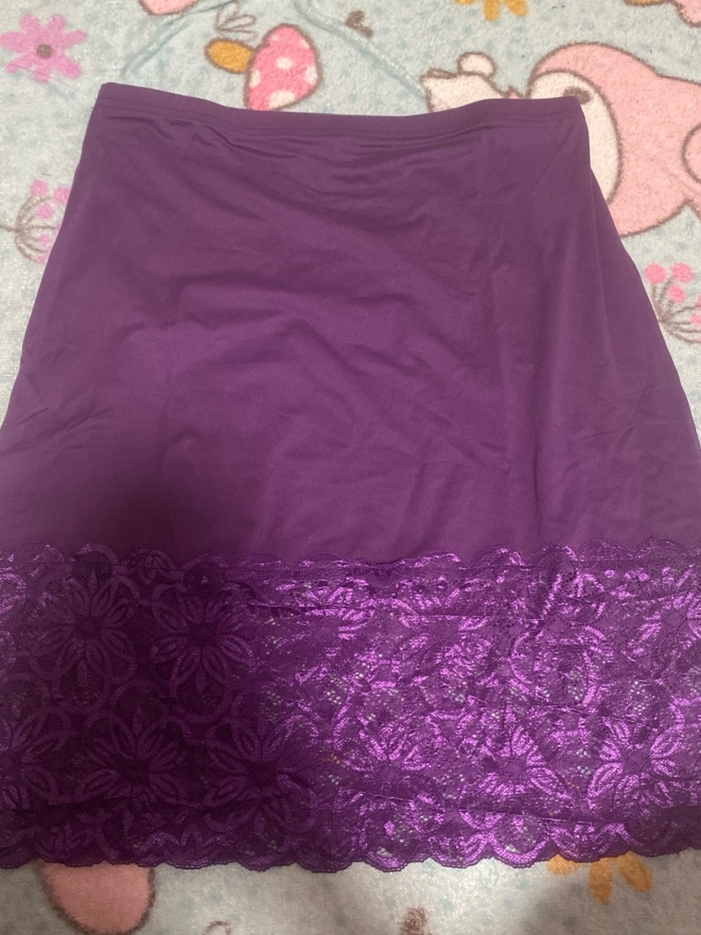 Purple Midi Skirt with Lace Hem